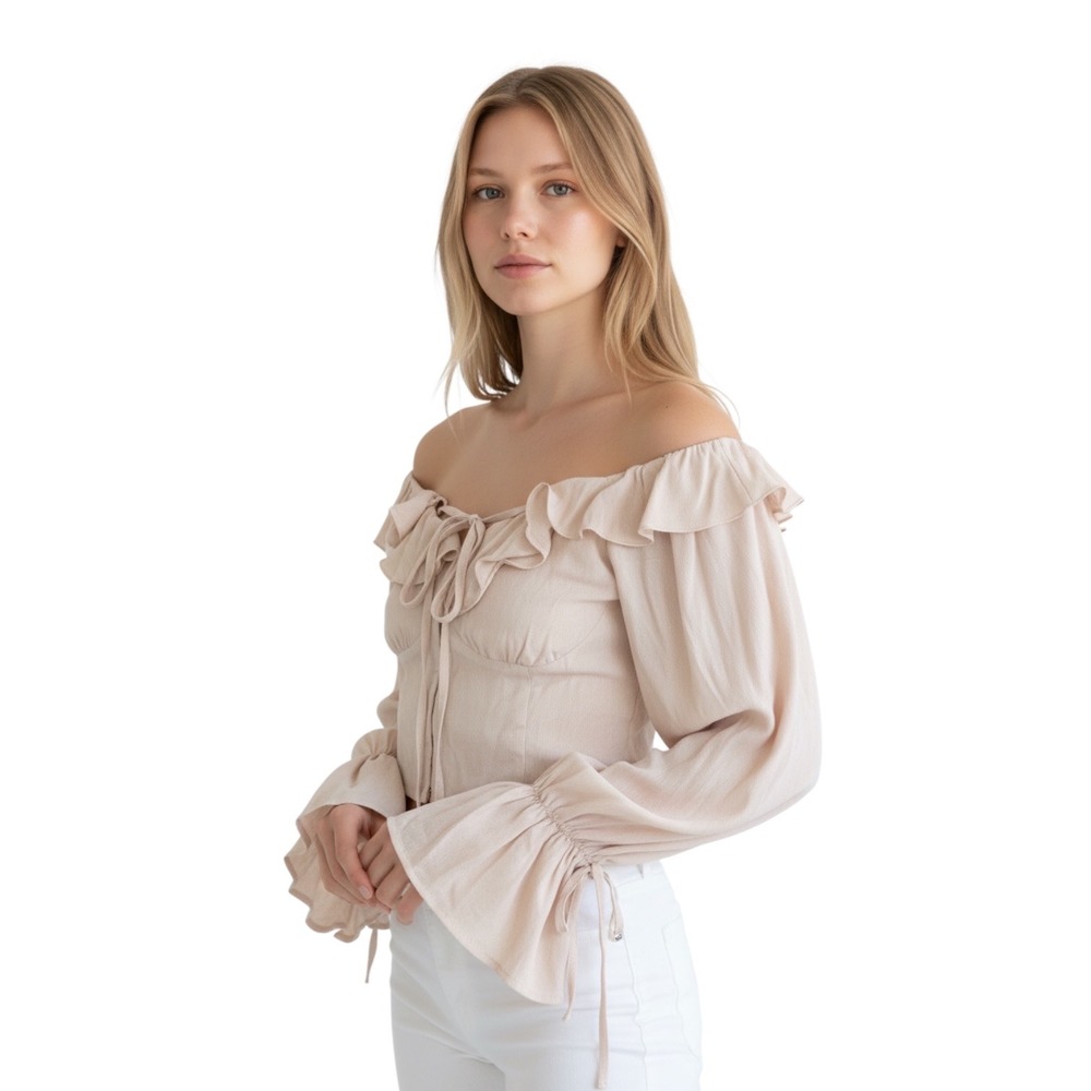 VTG Coquette Balletcore Y2K Babydoll Milkmaid Top Small Puff Long Sleeve - Picture 3 of 13